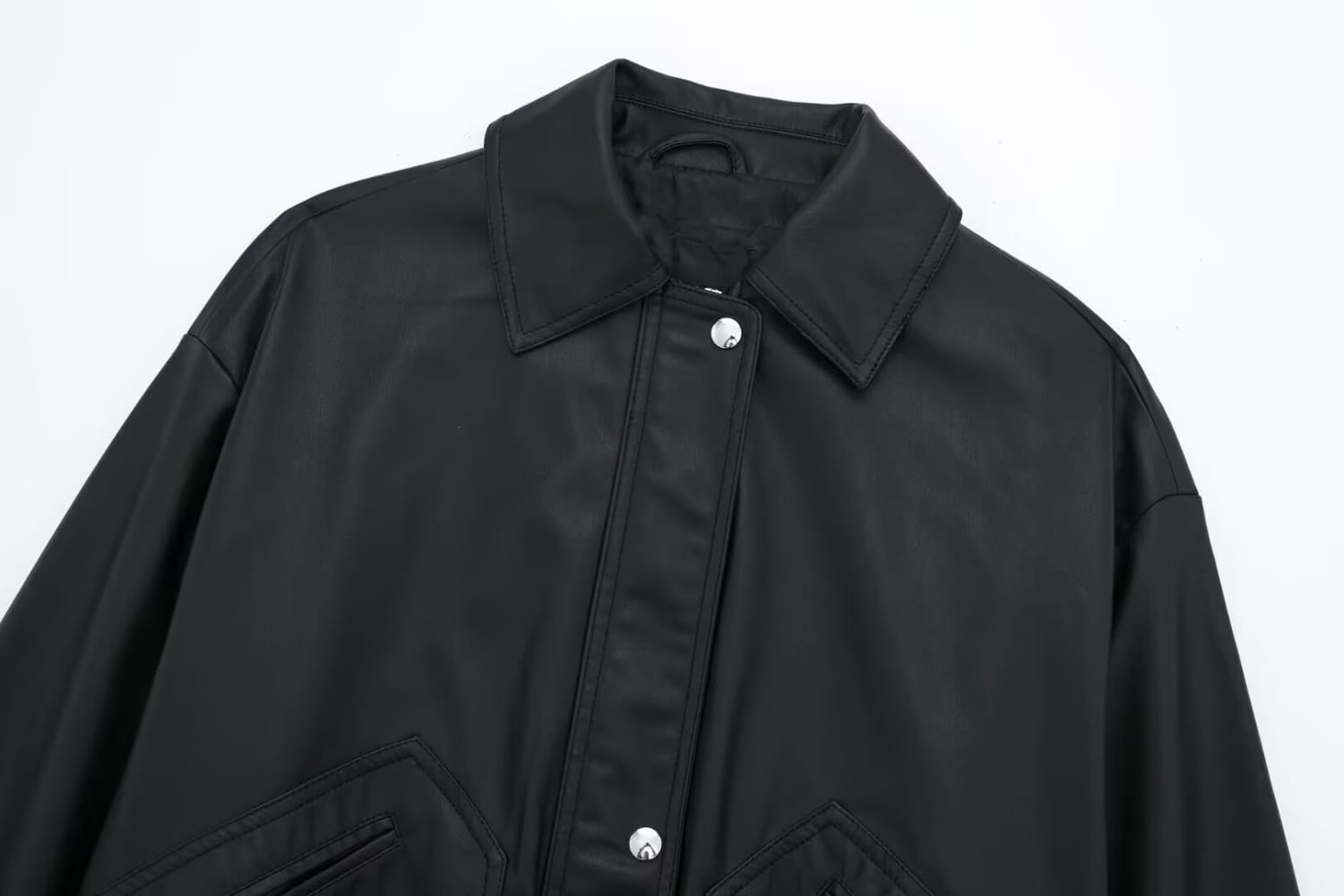Women’s Lapel Loose Faux Leather Bomber Jacket Coat