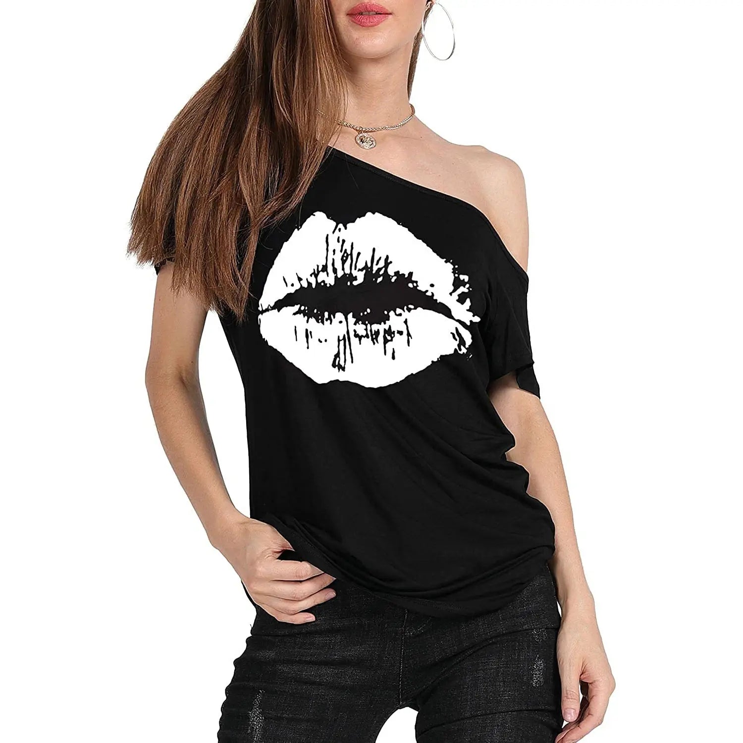 Women’s Loose Shoulder Versatile Printed T-shirt