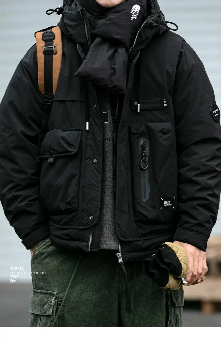 Loose Outdoor Multi-pocket Winter Workwear Hooded Down Jacket