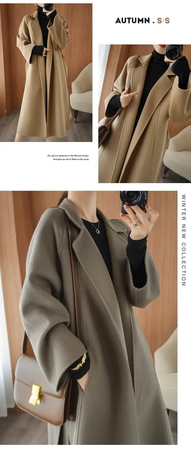 Reversible Cashmere Coat Women’s Mid-length Loose Over Knee Coat