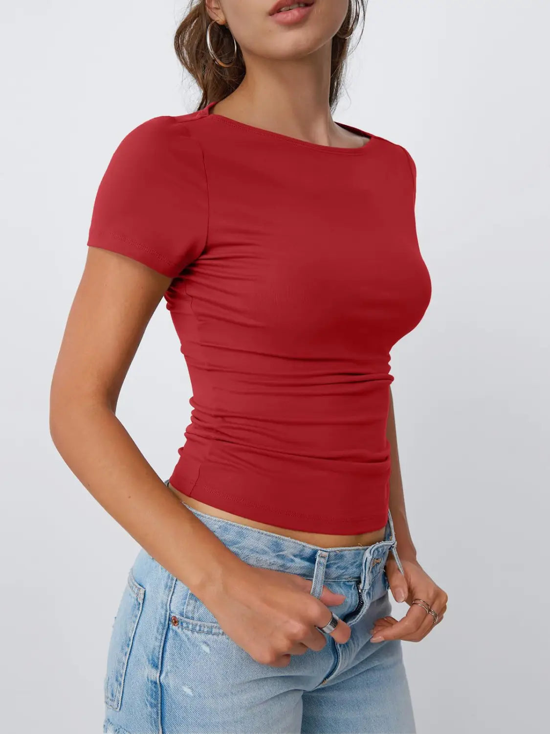 Round Neck Short Sleeve Slim Fit Hot Girl Going Out Tops