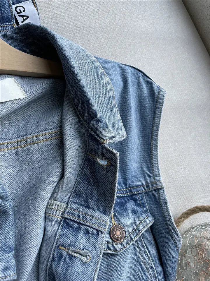 Ladies Denim Vest Loose Sleeveless Jacket Casual