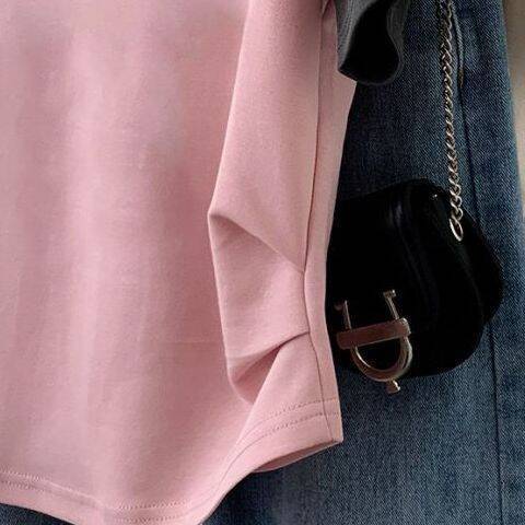 Women’s Cotton Stretch Crew Neck Short Sleeve Stitching Top