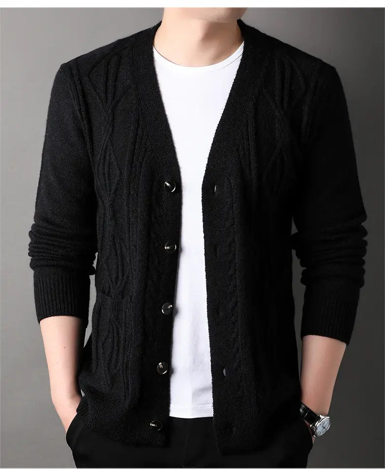 Knitted Cardigan Rhombus Loose Casual Sweater Coat Men