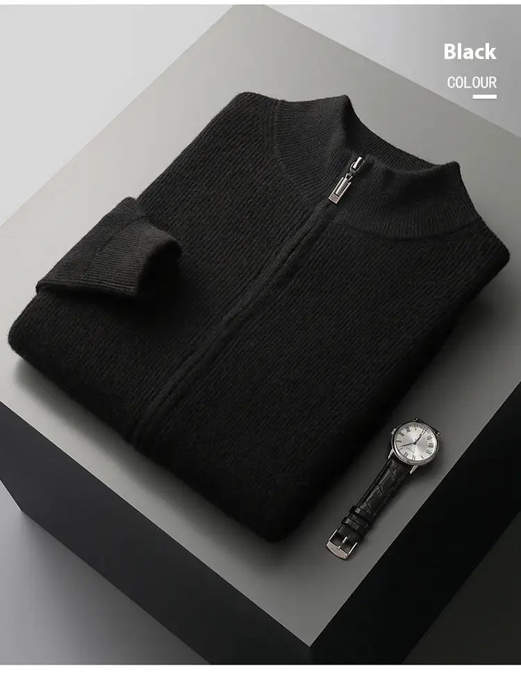 Men’s Cardigan Half Turtleneck Zipper Wool Coat Sweater