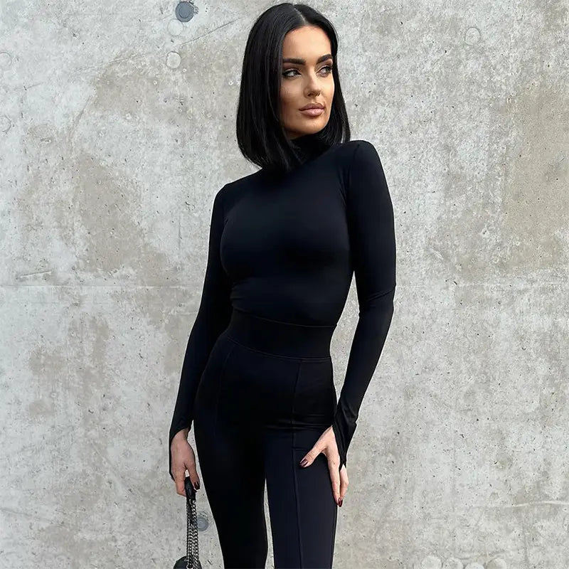 Women’s Solid Color Casual Round Neck Long Sleeve Slim Fit Jumpsuit