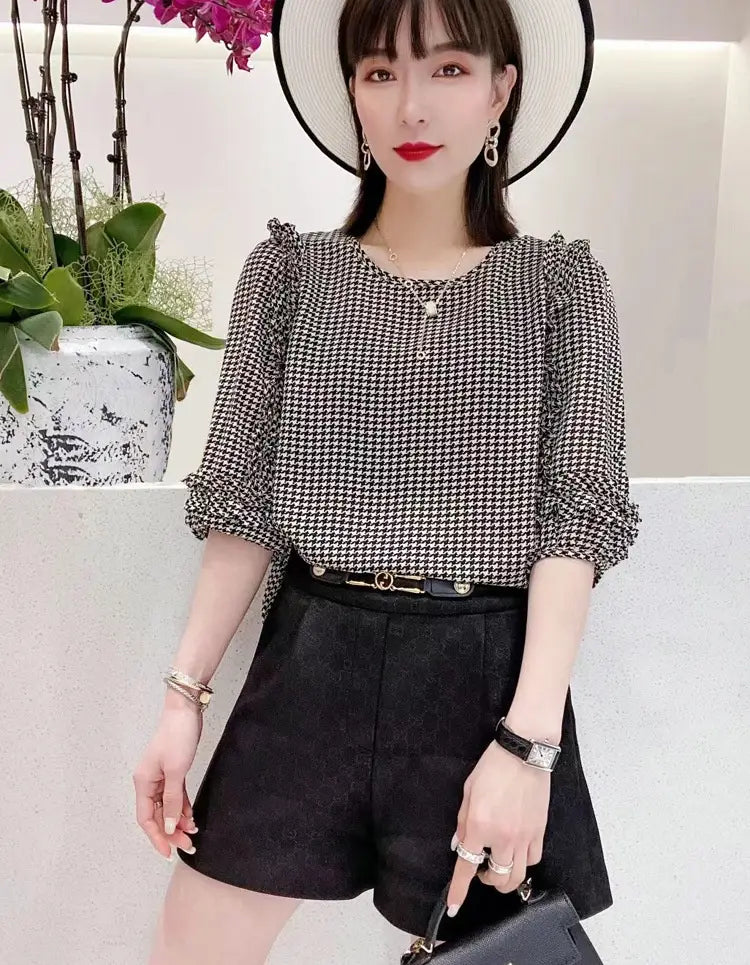 Summer New Pleated Loose Floral Blouse Top