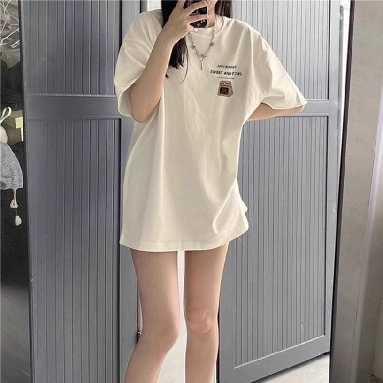 Loose Cotton Off-shoulder Short Sleeve White T-shirt