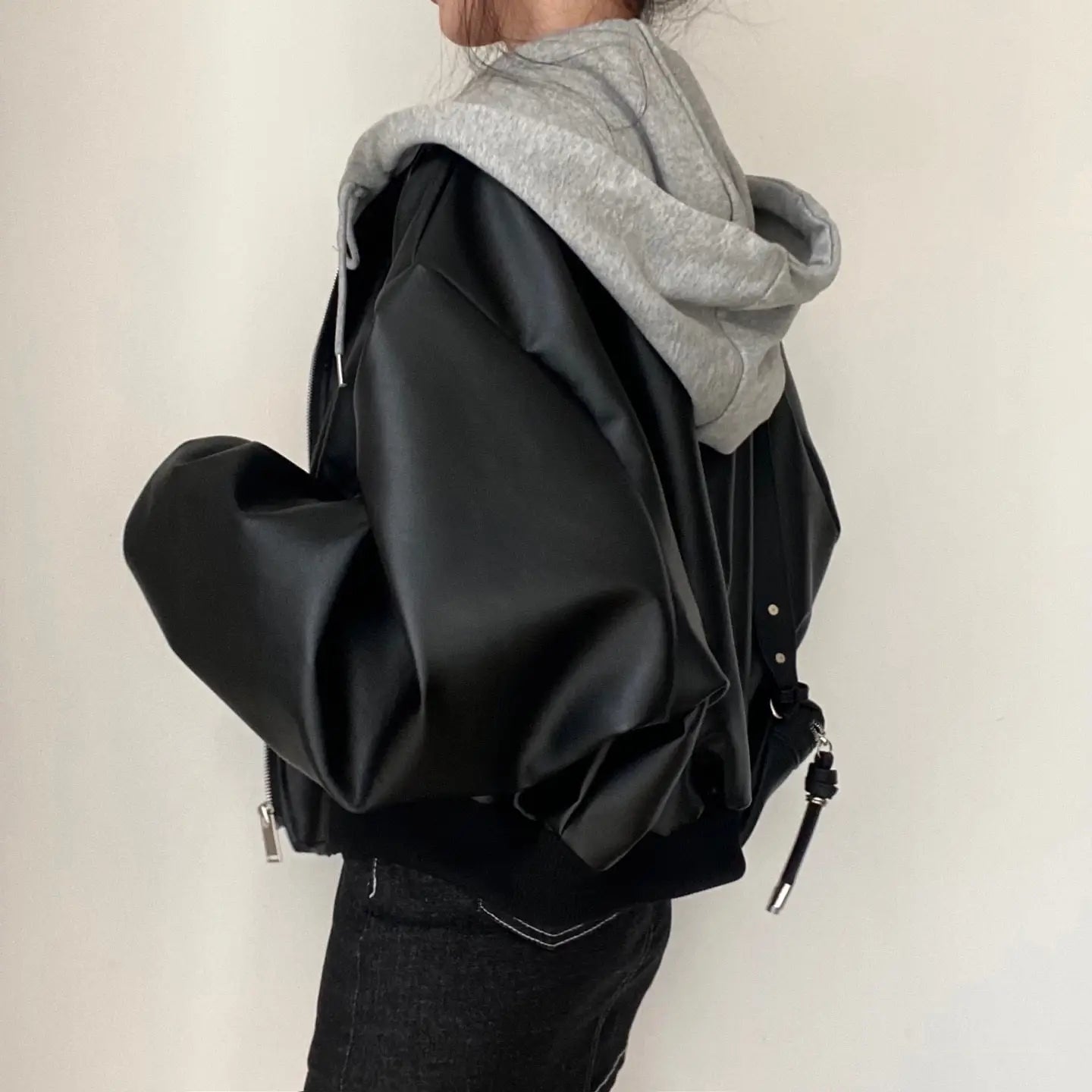 Fake Two-piece Short Leather Jacket Coat