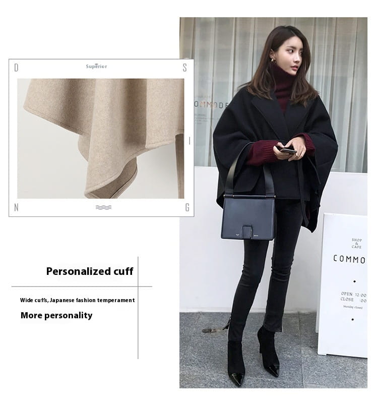 Lace-up Shawl Cape Thickened Coat Woolen