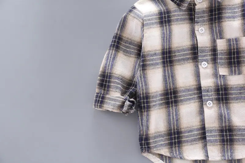 Boys And Girls Plaid Shirts Korean Style Loose Lapel Long Sleeves