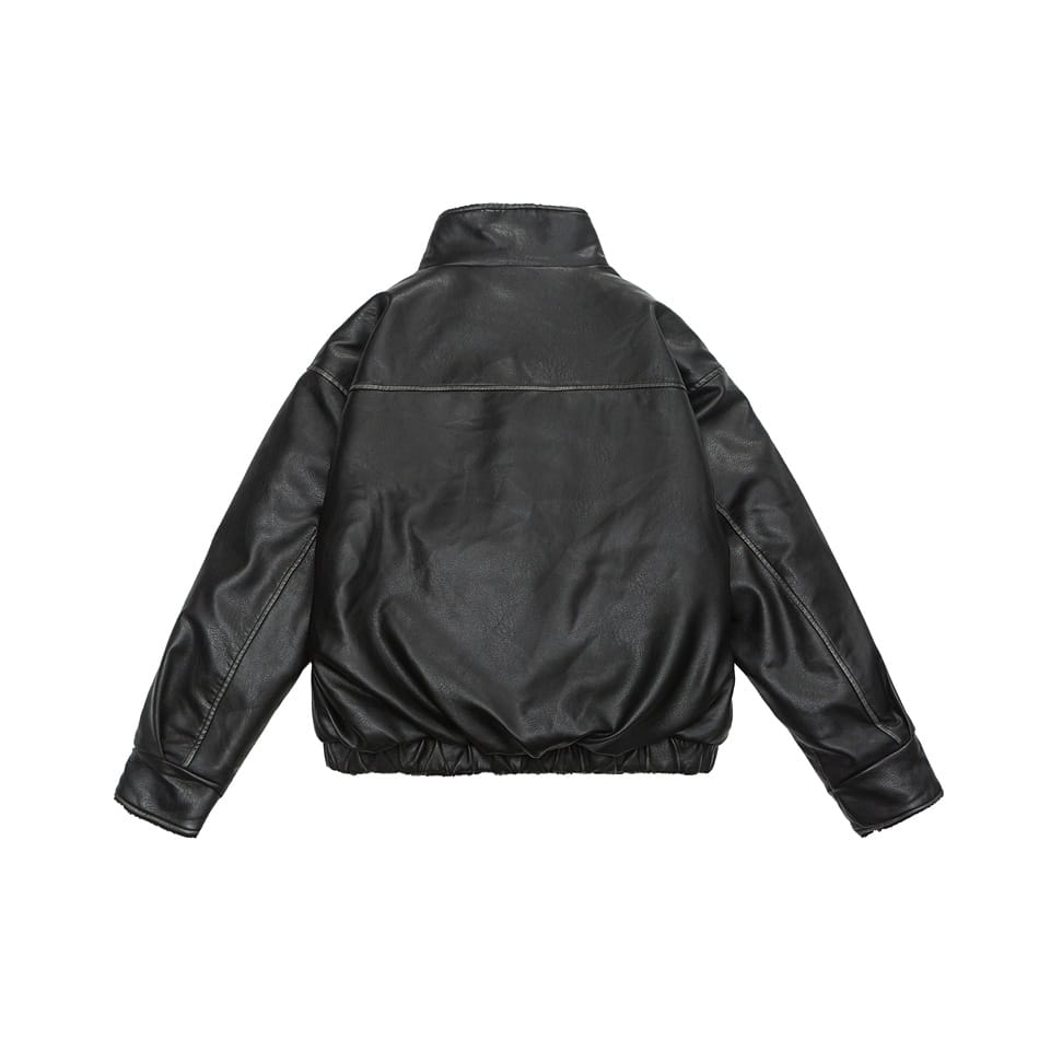Winter PU Leather Coat Cotton-padded Coat Stand Collar Coat Thickened Lamb Wool