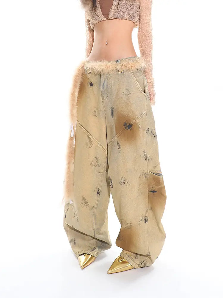 Washed Old Blooming Retro Machete Profile Loose Jeans