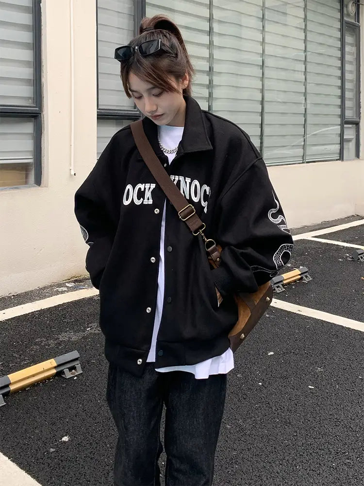 American Street Mask Letter Loose Jacket