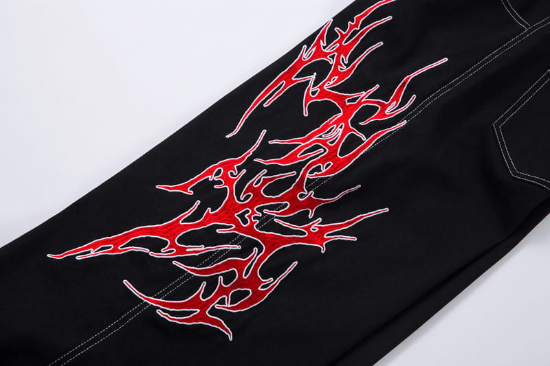 High Street Contrast Color Thorn Embroidery Wide Leg Casual Trousers