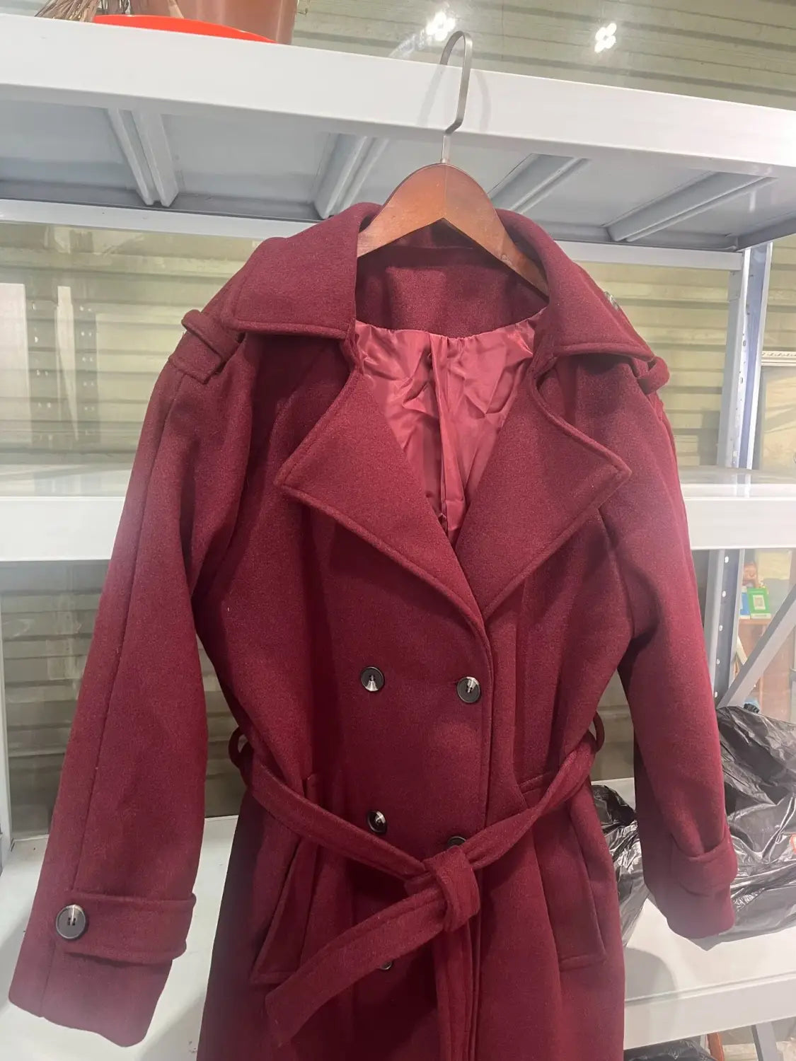Loose Temperament Double Breasted Length And Width Woolen Coat