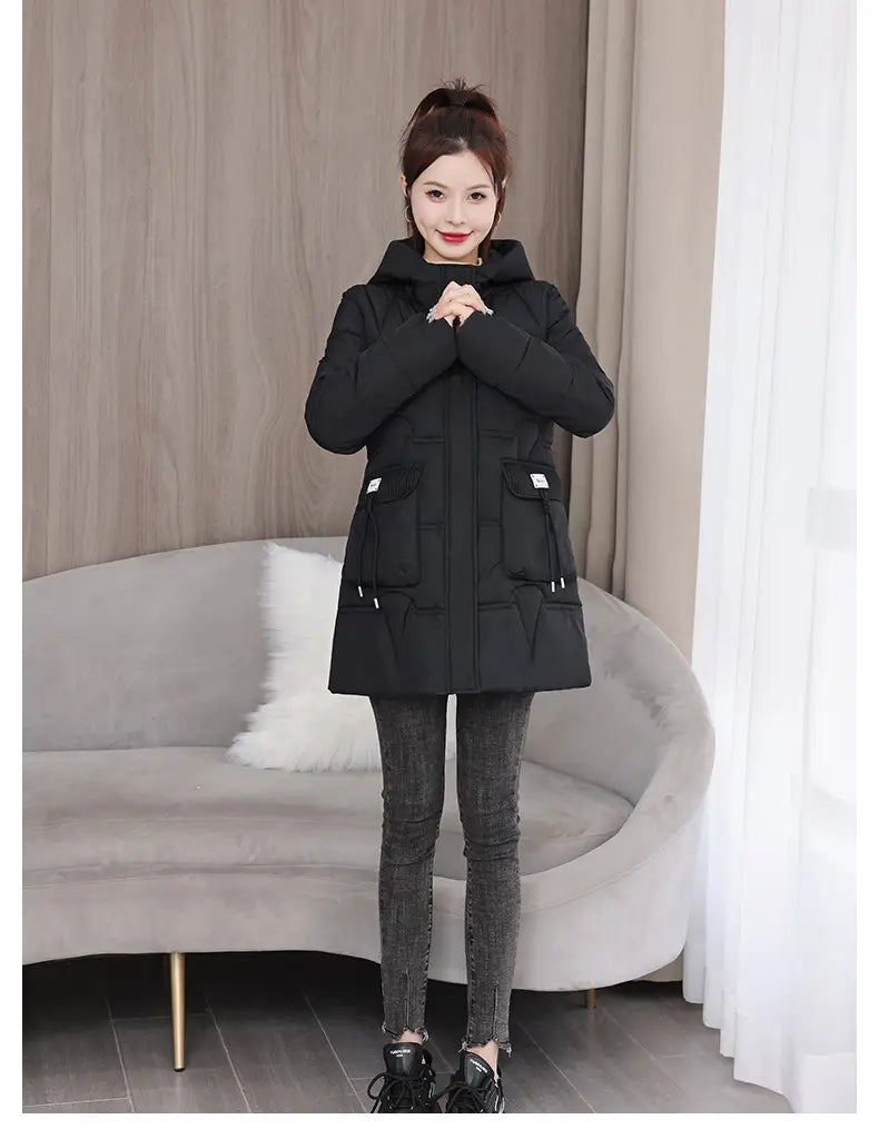 Hooded Down Coat Mid-length Thickened