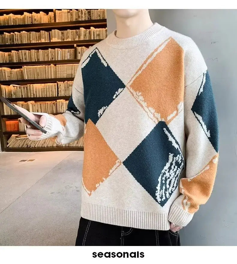 Casual Autumn And Winter Thickened Sweater Men’s Round Neck Lazy Trendy Bottoming Shirt