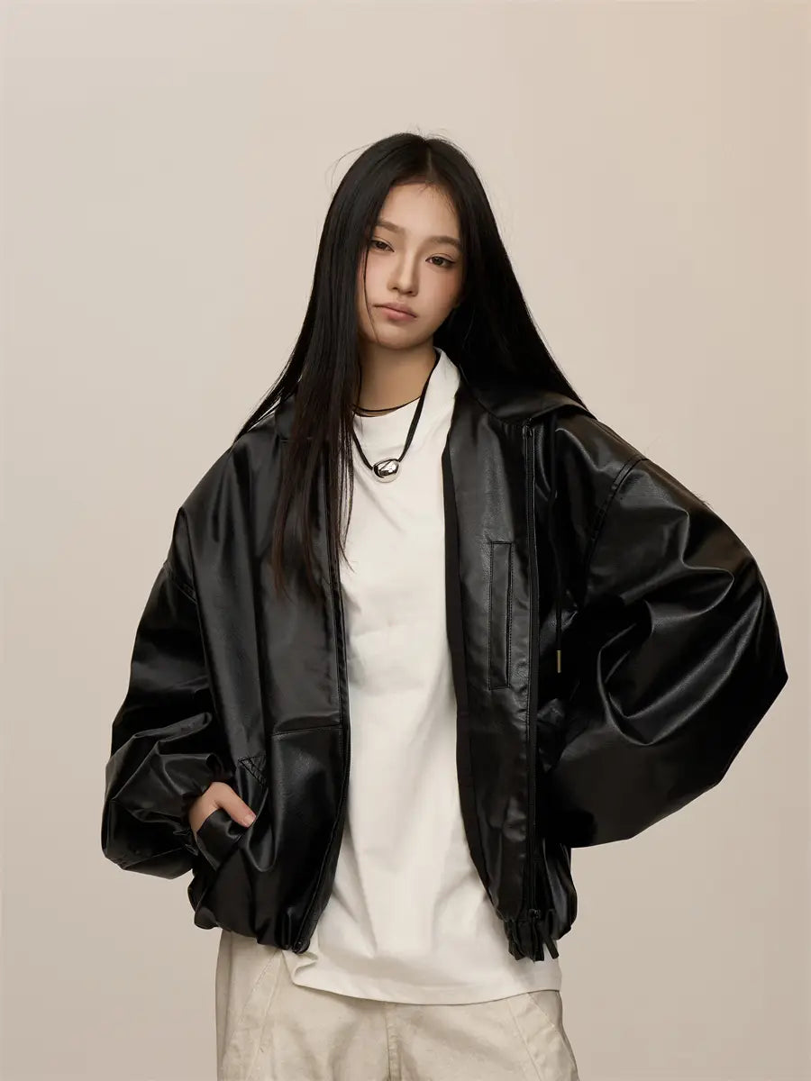 Women’s Black Hooded Leather Coat