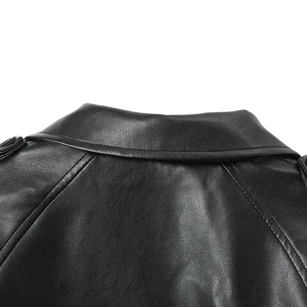 Women’s Solid Color Casual Loose Fit Leather Jacket