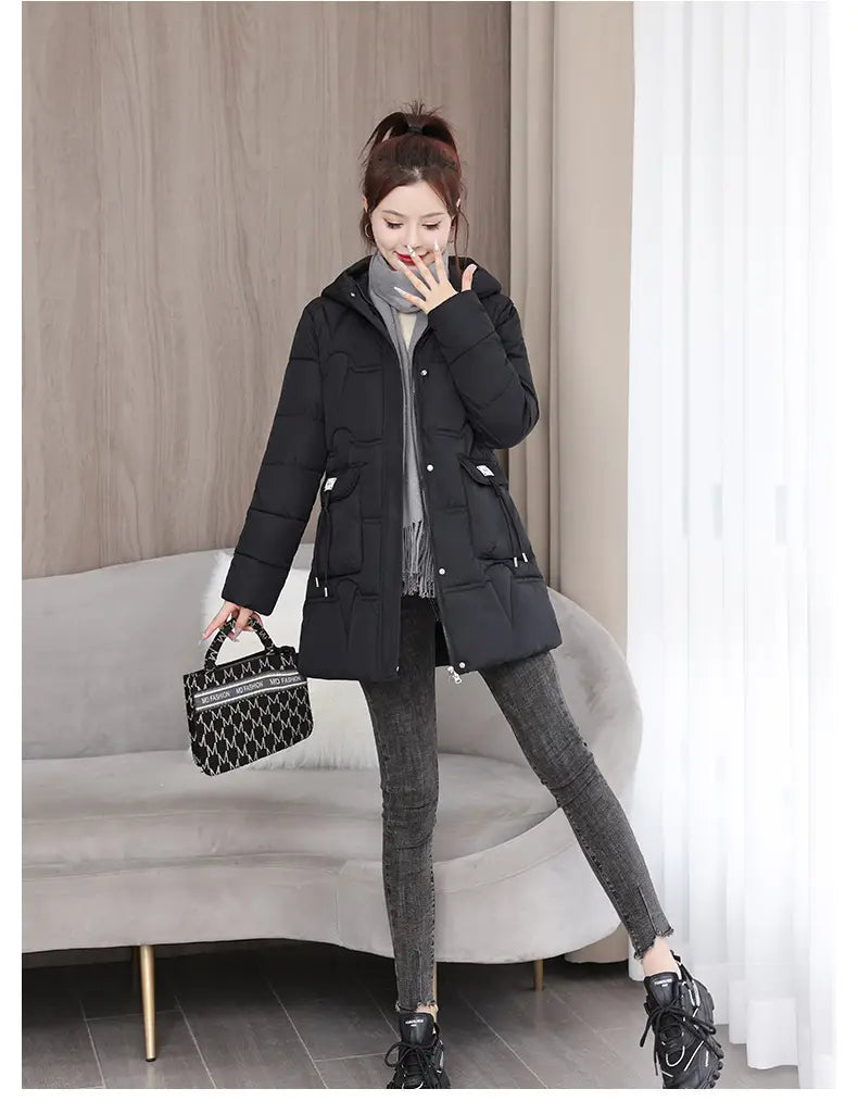 Hooded Down Coat Mid-length Thickened