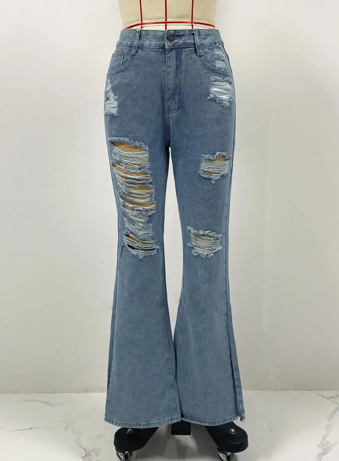 Ladies Jeans High Waist Ripped Slightly Stretch Split Trousers