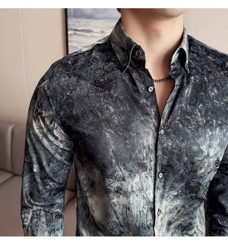 Trendy Tie-dye Printed Shirt Men’s Long Sleeve Spring Slim-fitting