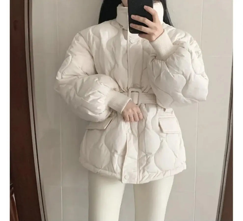 Women’s Stand-up Collar Tie Long Sleeve Cotton Coat