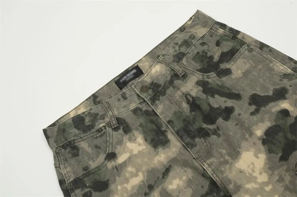 Mountain Outdoor Multi-pocket Workwear Tie-dye Camouflage Pants Men