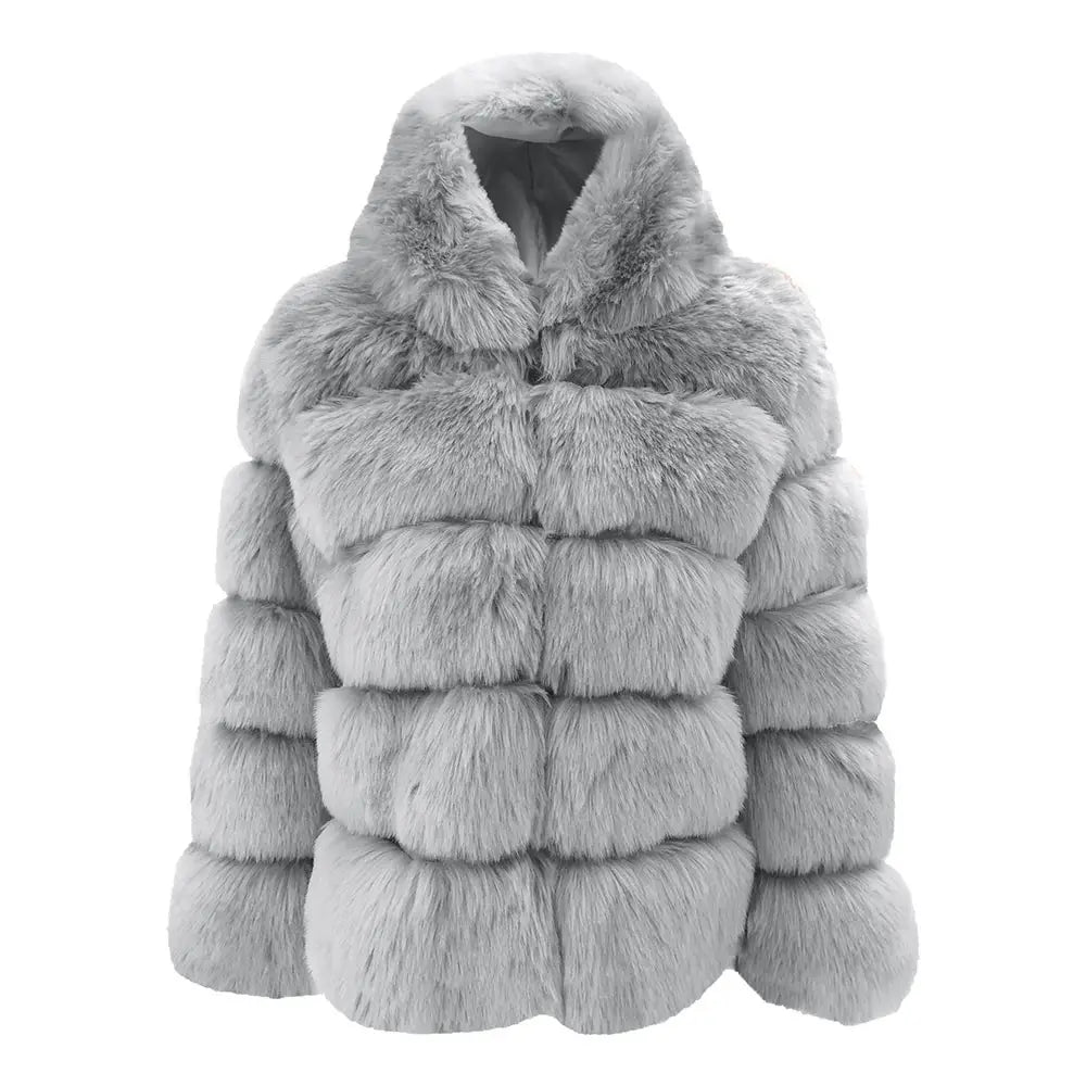 Women’s Minimalist Hooded Patchwork Fur Grass Jacket