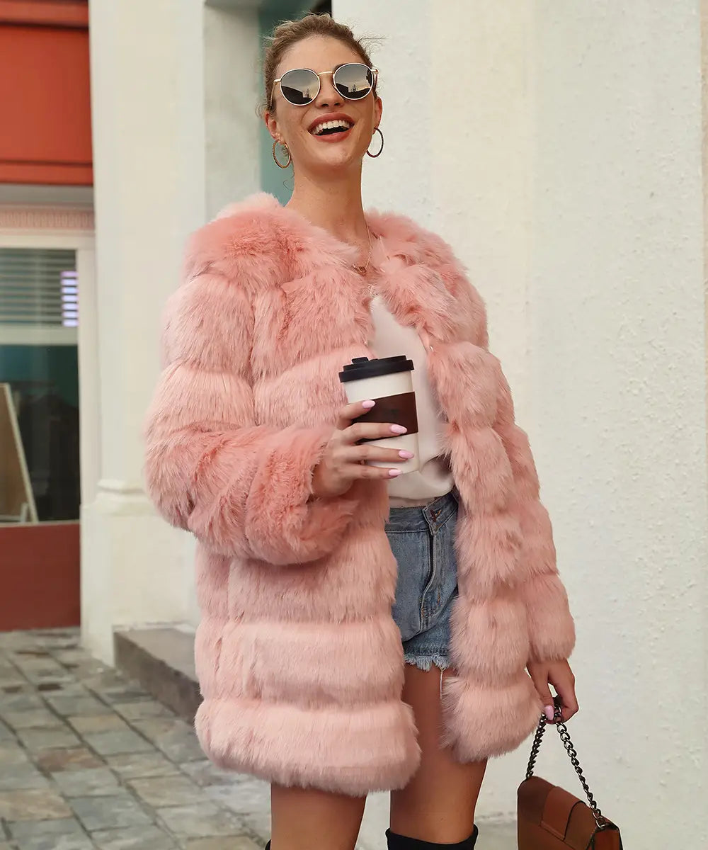 Women’s Imitation Fur Coat Top Long-cut Coat Trench Coat