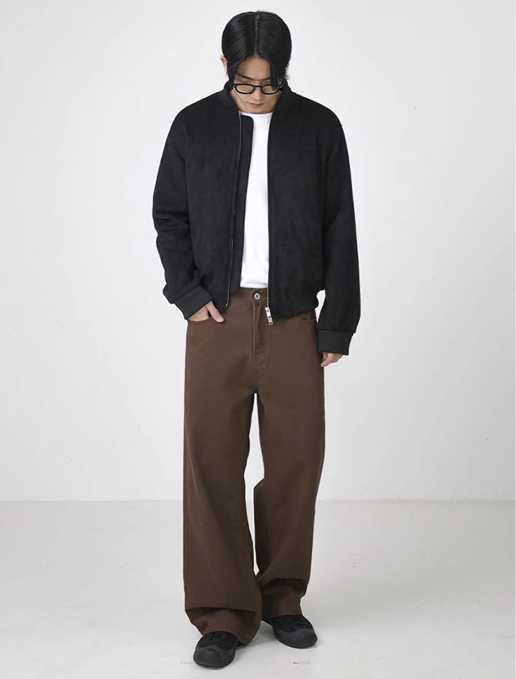 Washed Cotton Retro Brown Straight-leg Trousers