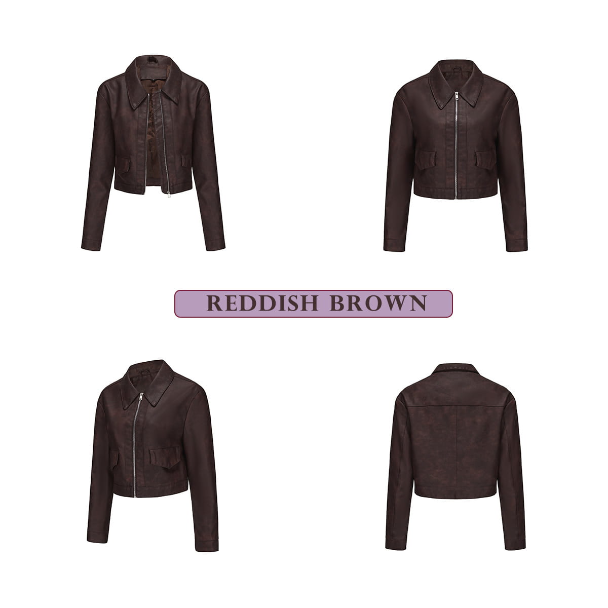 Women’s Long-sleeved Fashionable Faux Leather Jacket