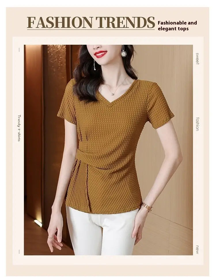 Knitted Ice Silk Short Sleeve T-shirt Women’s Summer
