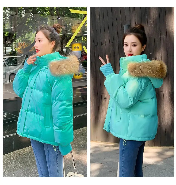 Loose Hooded Gloves Thickened Thermal Quilted Jacket Coat For Women