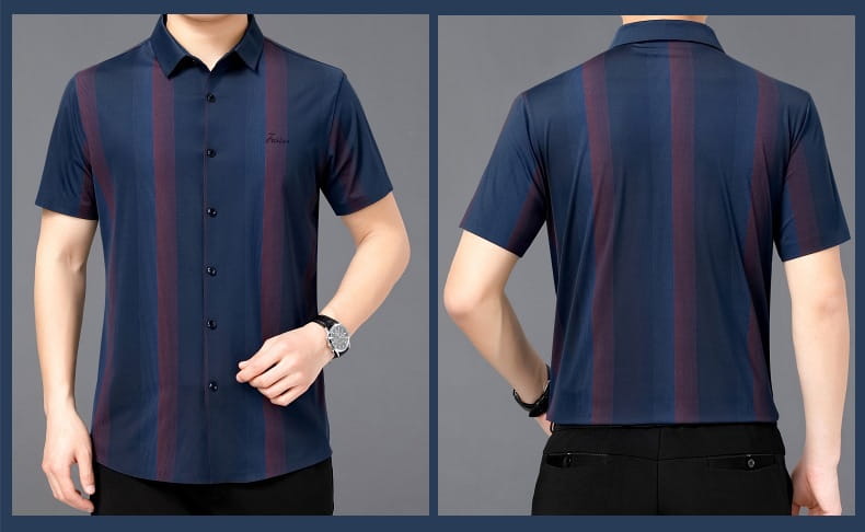 Summer New Men’s Shirt Daily Casual Loose Lapel Stripe Contrast Color