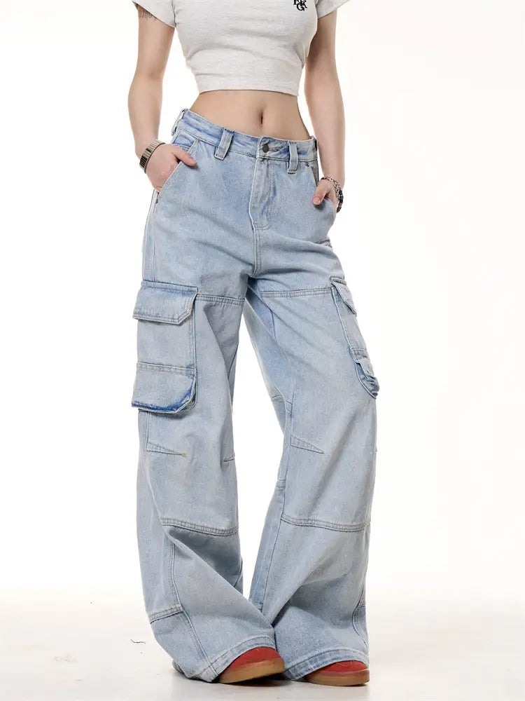 Retro Washed Pocket Straight Jeans