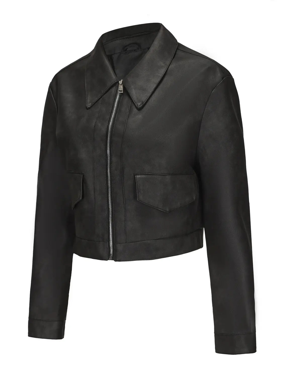 Women’s Long-sleeved Fashionable Faux Leather Jacket