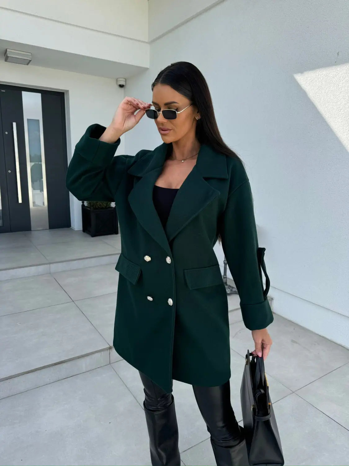 Winter Solid Color Fashion All-match Double-breasted Woolen Coat Women’s Clothing