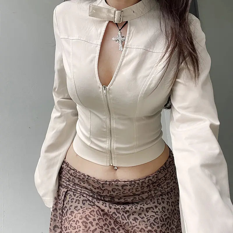 European And American Hot Girl Fan Solid Color Jacket Small Stand Collar