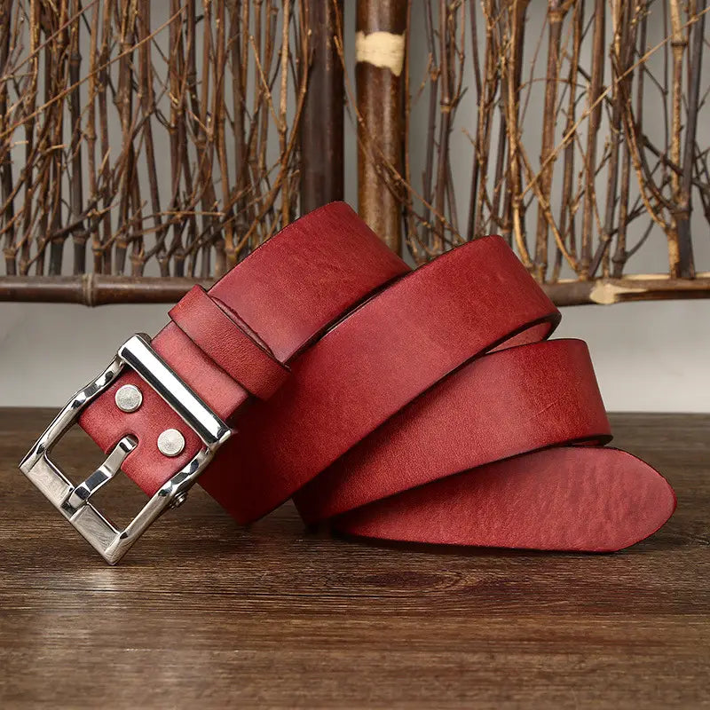 Men’s Retro Leather All-match First Layer Cowhide Stainless Steel Buckle Belt