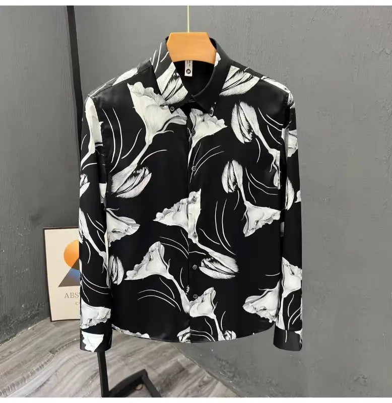 Men’s Floral Pattern Slim Fit Print Long Sleeve Shirt
