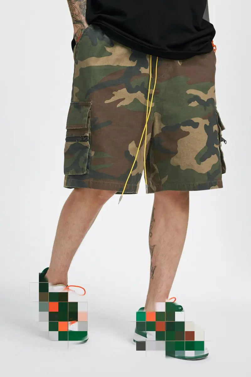 Summer Washed And Old Retro Camouflage Zipper Casual Shorts Men’S Trend