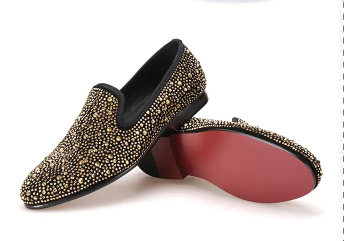 Black abrasive leather golden diamond men’s Lefu shoes pedal casual shoes