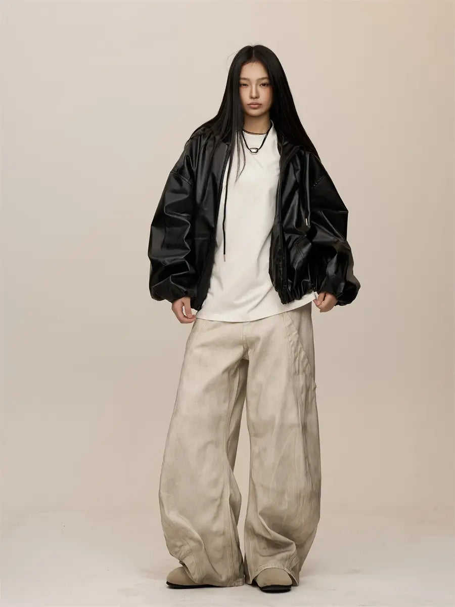 Women’s Black Hooded Leather Coat