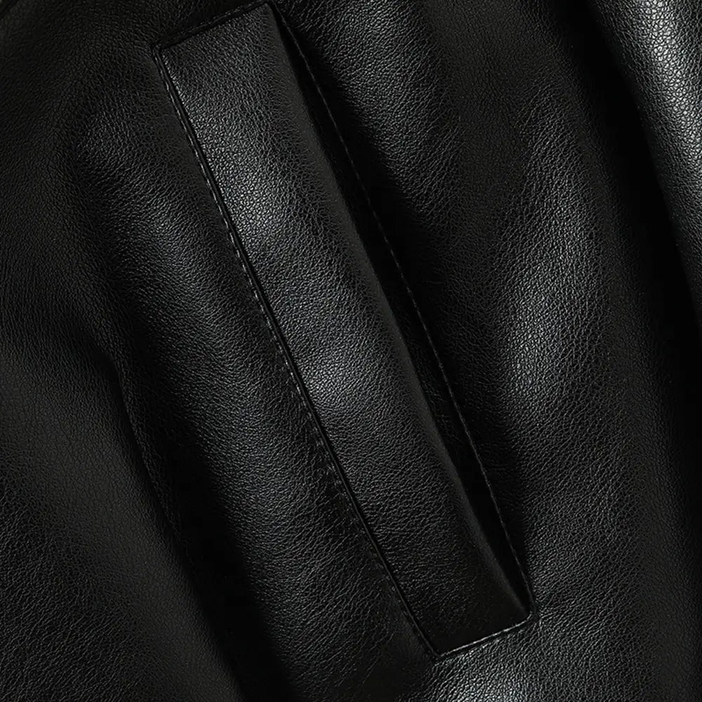 Women’s Solid Color Casual Loose Fit Leather Jacket