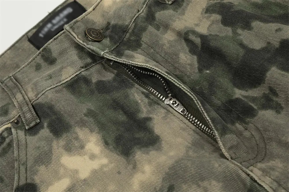 Mountain Outdoor Multi-pocket Workwear Tie-dye Camouflage Pants Men