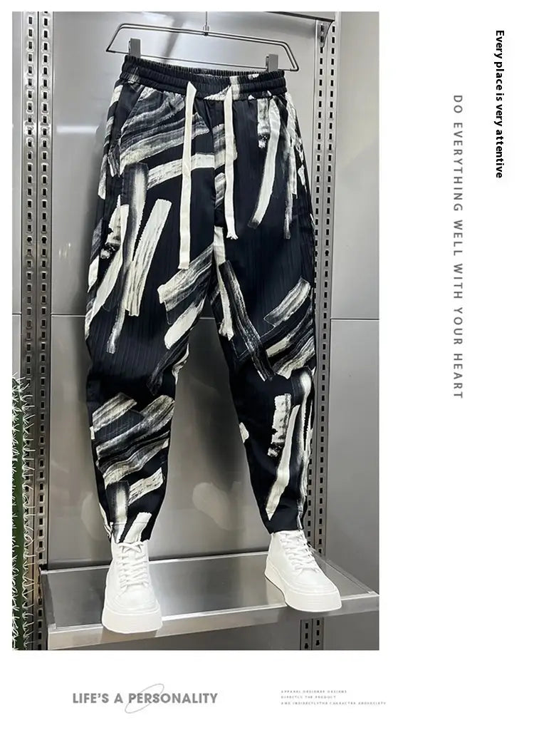 Men’s Ice Silk Printed Cotton And Linen Casual Pants