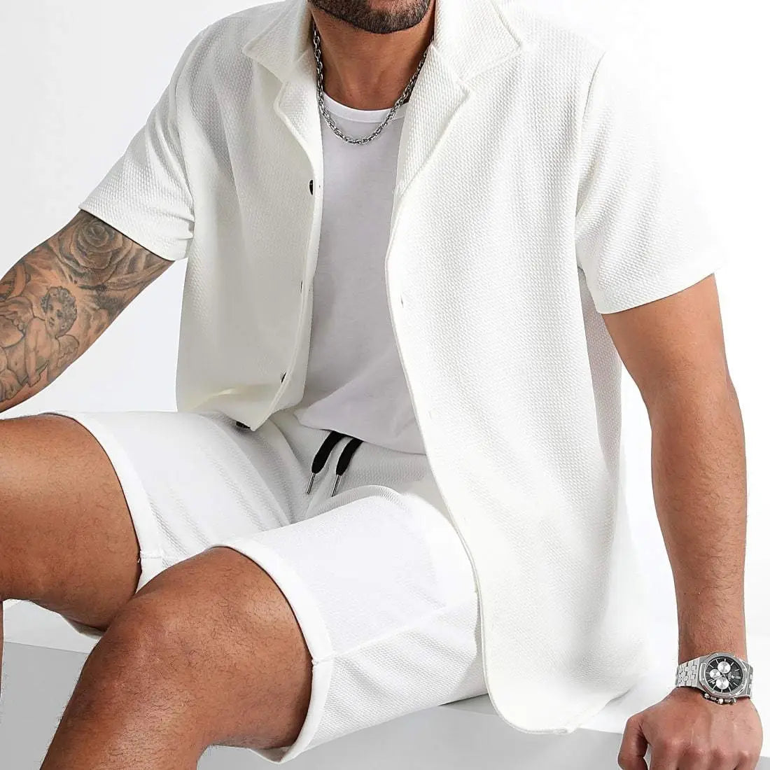 Daily Casual Short Sleeve Cardigan Shirt Men’s Suit Solid Color Summer