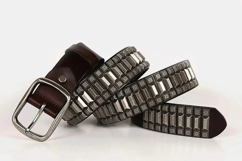 Pagoda Retro Belt Rivet Hip-Hop Top Layer Cowhide Unisex Belt For Men and Women